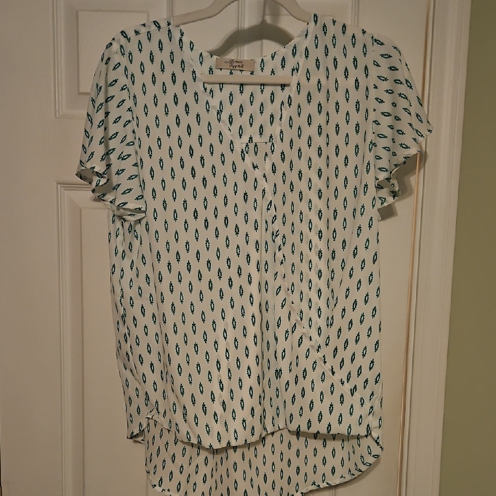 Beacon White and Teal Patterned Blouse